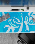 40x20 inches desk pad with liquid blue flow design, mimicking fluid motion and bringing abstract aesthetics to your desk setup.