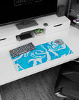 Liquid blue flow mouse pad, 28x12 inches, showcasing vibrant swirling patterns, perfect for adding abstract style and performance to your desk setup.