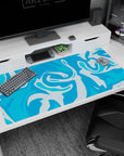 Large 40x20 inches desk pad showcasing vibrant blue swirling patterns, ideal for adding bold, artistic flair and dynamic energy to your workspace.