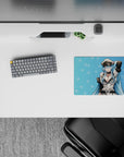 14x10 inches mouse pad featuring Esdeath design, blending frosty blue gradient and delicate snowflakes for a cool, elegant anime look.