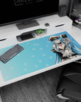 Large 40x20 inches mouse pad featuring Esdeath design, with a frosty blue background and delicate snowflakes to add an icy touch to your workspace.