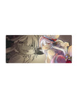 Anime mouse pad 28x12 inches with chibi white-haired explorer, red hat goggles, sepia sketch backdrop.
