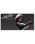 Anime girl mouse pad 32x16 inches with sleek cyber armor, high-contrast portrait, and bold white logo.