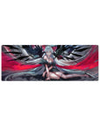 Anime girl mouse pad 32x12 inches with silver-haired angel, midnight wings, jeweled crown, gothic lace.