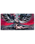32x16 inches anime girl mouse pad with silver-haired angel, midnight wings, jeweled crown, lace outfit.