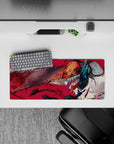 28x12 inches mouse pad with Chainsaw Man, monstrous grin and blood-drenched chainsaw for high-intensity, explosive energy.
