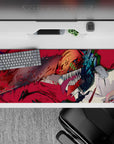 36x16 inches mouse pad with Chainsaw Man, featuring monstrous grin and chainsaw for high-intensity, explosive anime visuals.