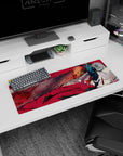 Artistic 32x12 inches mouse pad with Chainsaw Man, blood-drenched chainsaw and monstrous grin for an explosive, high-energy effect.