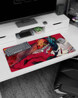 Modern 32x16 inches mouse pad featuring Chainsaw Man with blood-drenched chainsaw and raw energy for an intense anime atmosphere.