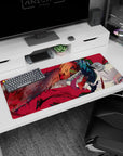 Artistic 36x16 inches mouse pad with Chainsaw Man, blood-drenched chainsaw and monstrous grin for an intense, action-packed effect.