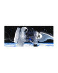 Anime girl mouse pad 28x12 inches with astronaut and winged silver-haired girl in starry space scene.