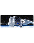 32x12 inches anime girl mouse pad with astronaut reaching for winged silver-haired girl in starry space.
