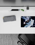 14x10 inches classic anime girl mouse pad in deep navy space with moonlight and electric blue glow.
