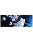 32x12 inches anime girl mouse pad with silver-haired winged girl and white astronaut in deep space scene.