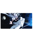32x16 inches anime girl mouse pad with silver-haired winged girl and astronaut in a moonlit space scene.