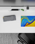 14x10 inches mouse pad with bold liquid wave patterns in vibrant blue and golden yellow, ideal for energizing and brightening your workspace.