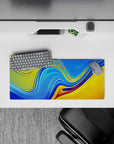 28x12 inches mouse pad with abstract sunset liquid wave designs in bold colors, ideal for those who love colorful, fluid artwork at their desk.