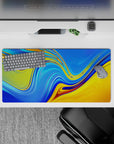 32x16 inches mouse pad with abstract liquid wave designs in bold blue and golden yellow, bringing fluid motion and vibrant colors to your desk setup.