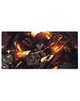 Mouse pad featuring Solo Leveling design, 32x16 inches, with Sung Jin-Woo and fiery red and orange flames for a bold, dynamic anime-inspired look.