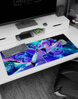 36x16 inches anime desk pad showing a purple-haired girl in black-teal bikini lounging under a moon.