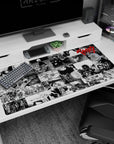 Large 40x20 inches desk pad with a collage of Berserk's most iconic moments, perfect for transforming your desk with epic dark fantasy and unforgettable scenes.