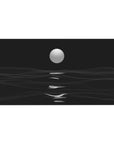 Desk pad featuring a sleek black-and-white contrast of a moonlit horizon over rippling waves, 40x20 inches, perfect for adding ethereal calm and artistic flair to your workspace.