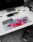 Small but impactful 32x12 desk mat showcases Zero Two's vibrancy with striking color artistry
