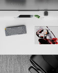 Moody anime mouse pad 14x10 inches in silky blacks and vivid reds, with floral accents and dramatic vibe.