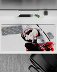 32x16 inches anime mouse pad in silky blacks and vivid reds, dramatic floral accents for a moody desk setup.