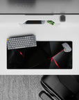 28x12 inches mouse pad with edgy polygon patterns in sleek dark tones and crimson accents, ideal for bringing cutting-edge energy to your desk setup.