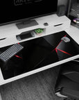 Large 40x20 inches polygon desk pad featuring dark tones with bold red highlights, ideal for transforming your workspace with cutting-edge, modern style.