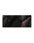 Mouse pad featuring dark geometric shapes with striking red highlights, 28x12 inches, perfect for adding bold, modern elegance to your workspace.