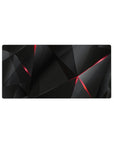Mouse pad featuring sharp geometric shapes in dark tones with striking red highlights, 32x16 inches, perfect for adding modern, bold energy to your workspace.