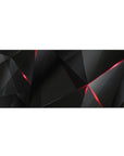 Crimson Edge Polygon desk pad featuring sharp geometric shapes with sleek dark tones and red highlights, 36x16 inches, perfect for adding bold elegance to your desk.