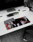 28x12 inches anime desk mouse pad with two pale anime girls drifting together, one violet-eyed, one red-eyed.