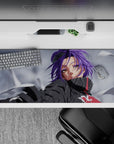 Commanding 36x16 desk pad highlighting Konan's silent strength and angelic presence for bold setups