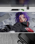 Mystique-filled 40x20 desk pad showcasing Konan's commanding gaze and silent strength for anime enthusiasts