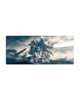 28x12 inches anime mouse pad featuring Gundam Aerial towering over Suletta and Miorine desk mat design.