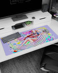 Artistic 36x16 inches desk pad with Uta from One Piece, blending colorful rainbow lights and rhythmic waves in a musical, energetic design.