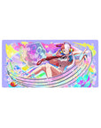Mouse pad featuring Uta from One Piece, 32x16 inches, surrounded by rainbow lights and rhythmic waves in her vibrant musical realm.