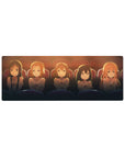 Anime girl mouse pad 32x12 inches with five teary-eyed girls in matching tees under cinema lights.
