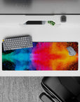 32x12 inches mouse pad with chaotic cosmic color explosions, blending bold hues for an inspiring and creative workspace.