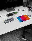 Artistic 14x10 inches mouse pad showcasing the Cosmic Color Burst design with vibrant blues, pinks, and oranges, perfect for energizing and inspiring your workspace.