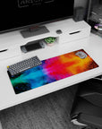 Artistic 32x12 inches mouse pad showcasing vibrant cosmic bursts, perfect for adding dynamic color and inspiration to your workspace.