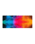 Mouse pad featuring colorful cosmic bursts of blue, pink, and orange, 28x12 inches, perfect for infusing your desk with dynamic energy and creativity.