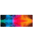 Compact 32x12 inches mouse pad featuring dynamic bursts of cosmic colors in blue, pink, and orange, perfect for adding vibrant energy to smaller desks.
