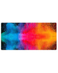 Mouse pad featuring vibrant bursts of blues, pinks, and oranges in the Cosmic Color Burst design, 32x16 inches, perfect for adding inspiration and energy to your desk setup.