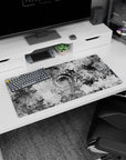 Modern 32x16 inches mouse pad showcasing flowing black-and-white liquid patterns, perfect for creating a striking, elegant centerpiece for your desk.