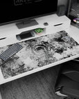 Large 40x20 inches desk pad featuring abstract liquid waves in black and white, ideal for creating a striking centerpiece in your workspace.