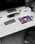 Cheeky anime schoolgirl with confetti rainbow hair and starry eyes on desk mouse pad 14x10 inches.